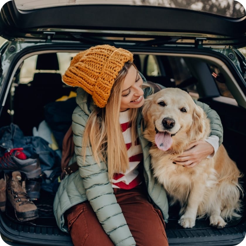 Woman petting her dog